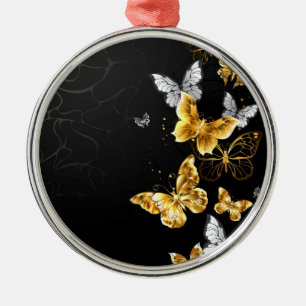 Ornement En Métal Papillons blancs et dorés