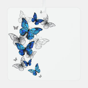 Ornement En Métal Papillons volants bleus Morpho
