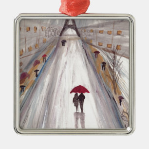 Ornement En Métal Parapluie rouge couple amour paris