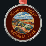 Ornement En Métal Parc national de la Forêt Petrifiée Retro perturbé<br><div class="desc">Conception de l'illustration vectorielle Petrified Forest. Le parc est situé dans le nord-est de l'Arizona et possède de grands gisements de bois pétrifié.</div>