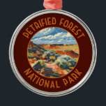 Ornement En Métal Parc national de la Forêt Petrifiée Retro perturbé<br><div class="desc">Conception de l'illustration vectorielle Petrified Forest. Le parc est situé dans le nord-est de l'Arizona et possède de grands gisements de bois pétrifié.</div>