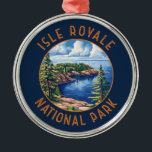 Ornement En Métal Parc national de l'Isle Royale Cercle dérangé Rétr<br><div class="desc">Design d'art vectoriel Isle Royale. Le parc se compose de l'île Royale et de centaines d'îles adjacentes,  ainsi que des eaux environnantes du lac Supérieur,  dans l'État du Michigan.</div>