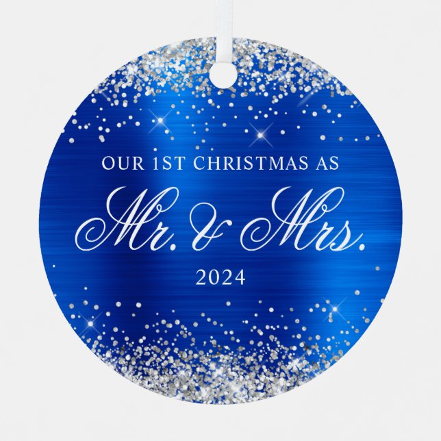 Ornement En Métal Parties scintillant d'argent Royal Blue Foil Notre (Recto)