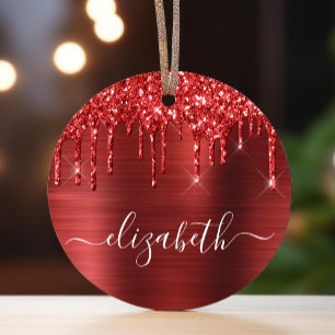 Ornement En Métal Parties scintillant de Noël Monogramme Rouge