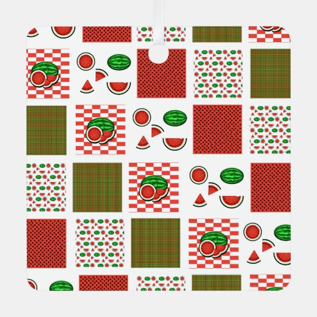 Ornement En Métal Patchwork de pastèque (Recto)