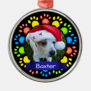 Ornement En Métal Patte de Noël Colorée Photo de Chien Personnalisée