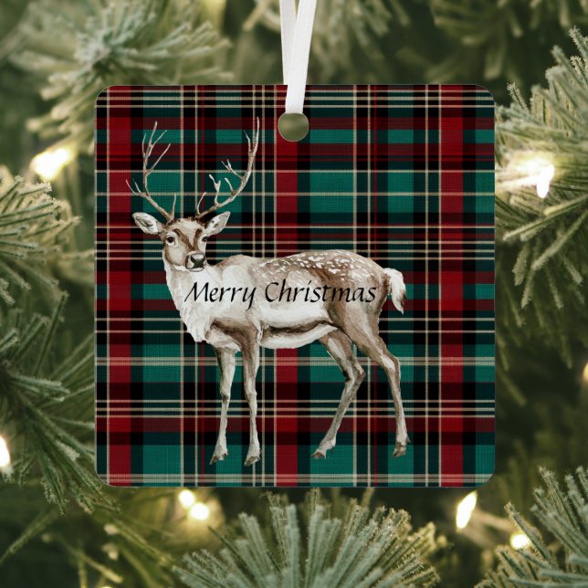 Ornement En Métal Pays Red Green Plaid Christmas Deer (Insitu)