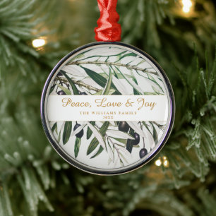 Ornement En Métal Peace Love and Joy Vintage Olive Branch