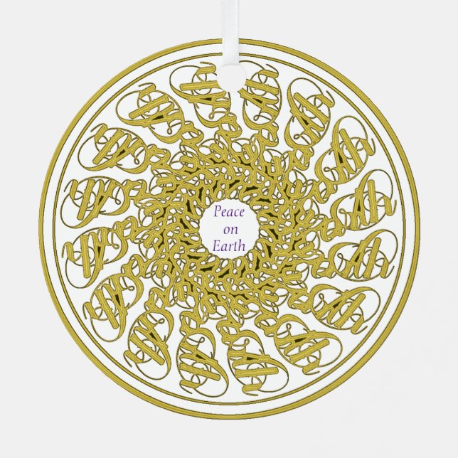 Ornement En Métal Peace on Earth Texte en or Art graphique Mandala (Verso)