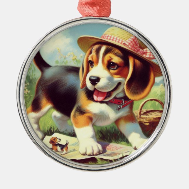 Ornement En Métal Peinture Beagle sur chiot (Devant)