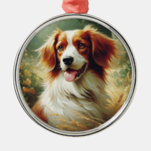 Ornement En Métal Peinture de chien breton vintage