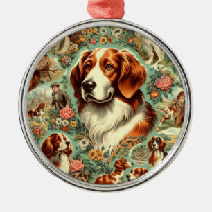 Ornement En Métal Peinture de chien breton vintage