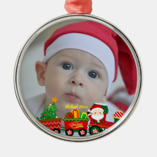 Ornement En Métal Père Noël dans un train avec des cadeaux et un sap