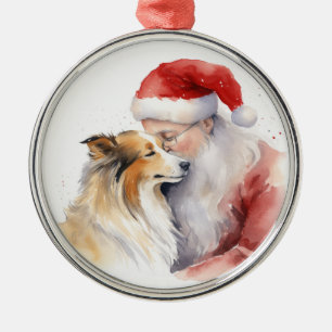 Ornement En Métal Père Noël et Sheltie