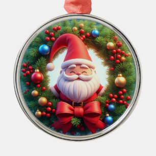 Ornement En Métal Père Noël orné d'une couronne de Noël