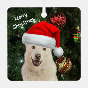 Ornement En Métal Père Noël Paws - Crystal the Husky Dog Personnalis