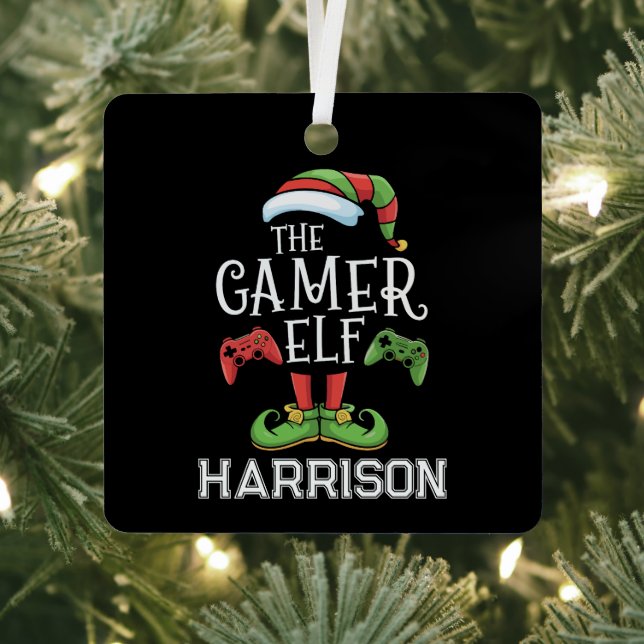 Ornement En Métal Personalized Gamer Elf Christmas Video Gaming  (Insitu)
