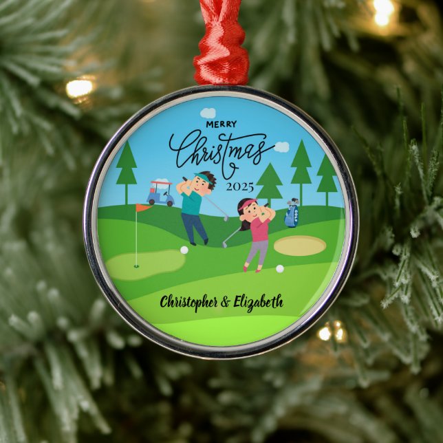 Ornement En Métal Personalized Golf Couple Christmas Ornament (Arbre)