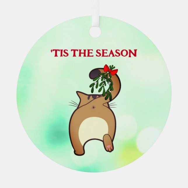 Ornement En Métal Personnalisable et amusant chat de vacances queue  (Recto)