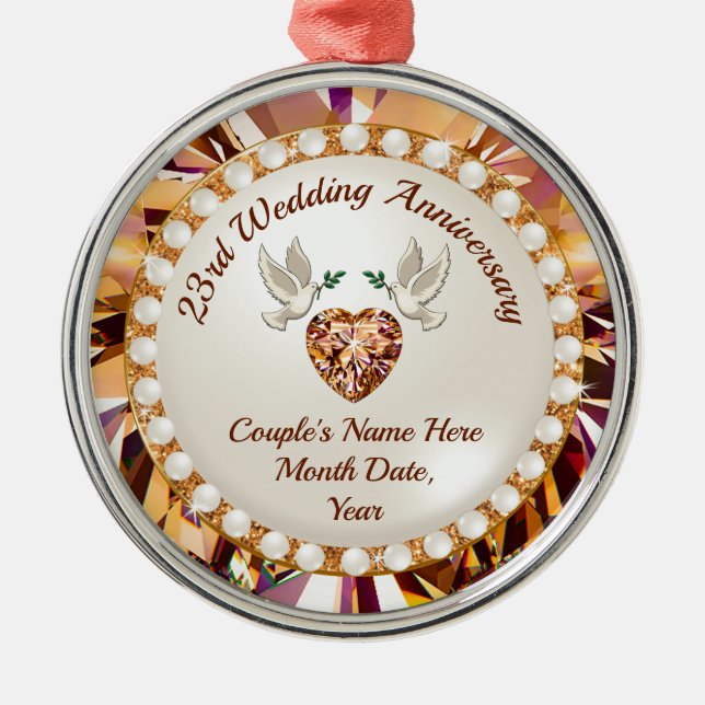 Ornement En Métal Personnalisé, 23 ans Mariage Anniversaire présent (Devant)