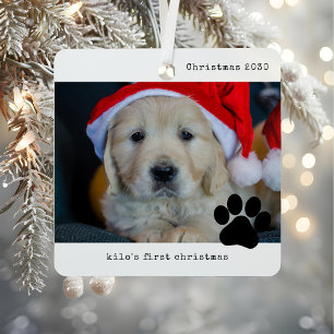 Ornement En Métal Personnalisé avec Photo Dog's First Christmas