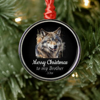 Ornement En Métal Personnalisé Dat Noël Loup Animal Frère