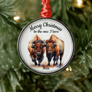 Ornement En Métal Personnalisé Dated Christmas Bison One I Love