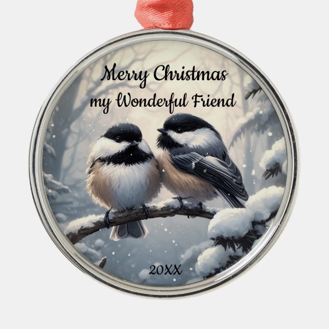 Ornement En Métal Personnalisé Dated Christmas Friend Chickadee Bird (Devant)