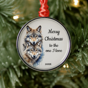 Ornement En Métal Personnalisé Dated Christmas Wolf One I Love