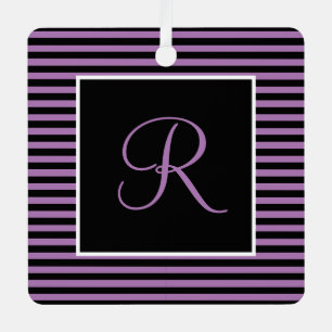 Ornement En Métal Personnalisé Initial Violet et Rayures Noires