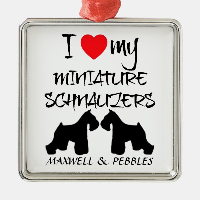 Ornement En Métal Personnalisé J'Aime Mes Schnauzers Miniature (Devant)