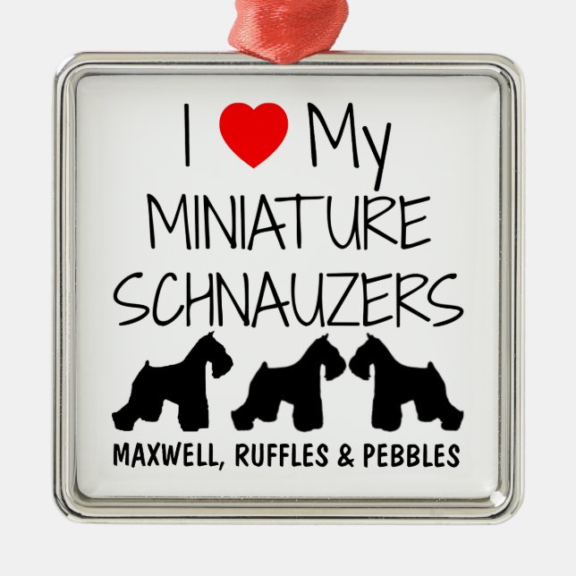 Ornement En Métal Personnalisé J'Aime Mes Trois Schnauzers Miniature (Devant)