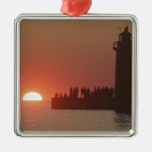 Ornement En Métal Personnes phare coucher de soleil silhouette au Su