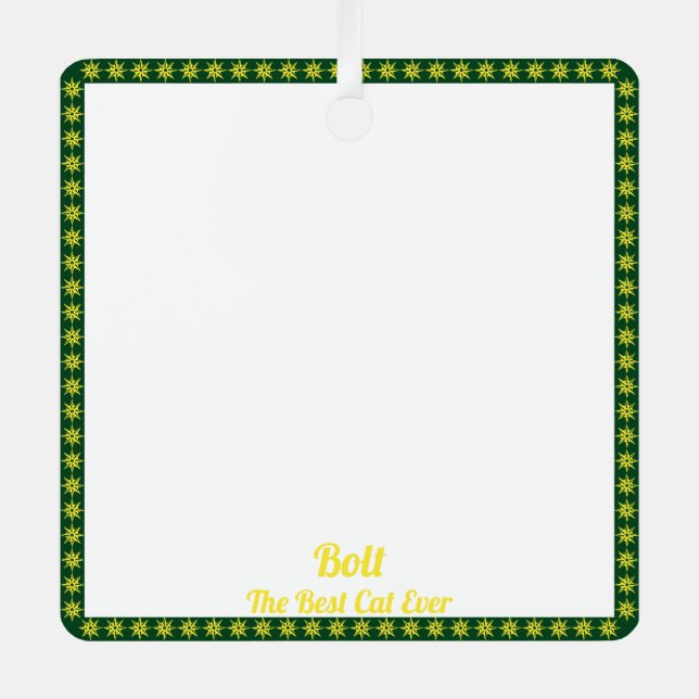 Ornement En Métal Pet Photo Green Gold Border Nom Saying Ornament (Recto)