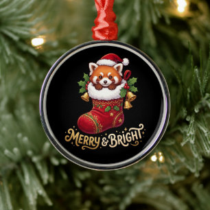 Ornement En Métal Petit Panda roux dans une chaussette de Noël Merry