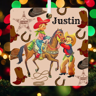 Ornement En Métal Petits garçons Cowboy Liste de souhaits Noël