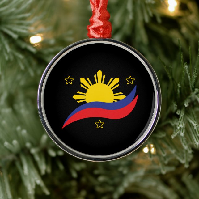 Ornement En Métal Philippines Philippin Pilipino Drapeau (Arbre)