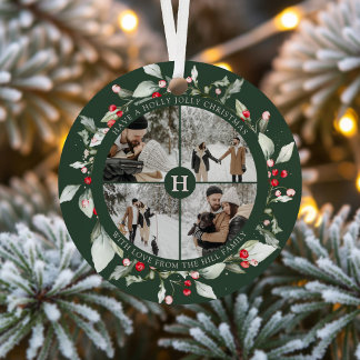 Ornement En Métal Photo Collage Berry Jolly Christmas Green