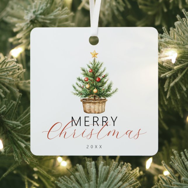 Ornement En Métal Photo d'arbre de Noël aquarelle festif dans un pan (Insitu)