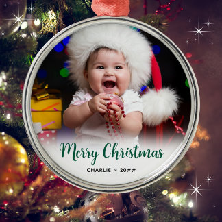 Ornement En Métal Photo de bébé | Souvenir de Noël avec texte
