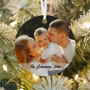 Ornement En Métal photo de famille chic calligraphie vacances