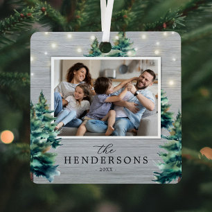 Ornement En Métal Photo de famille de sapin de Noël rustique