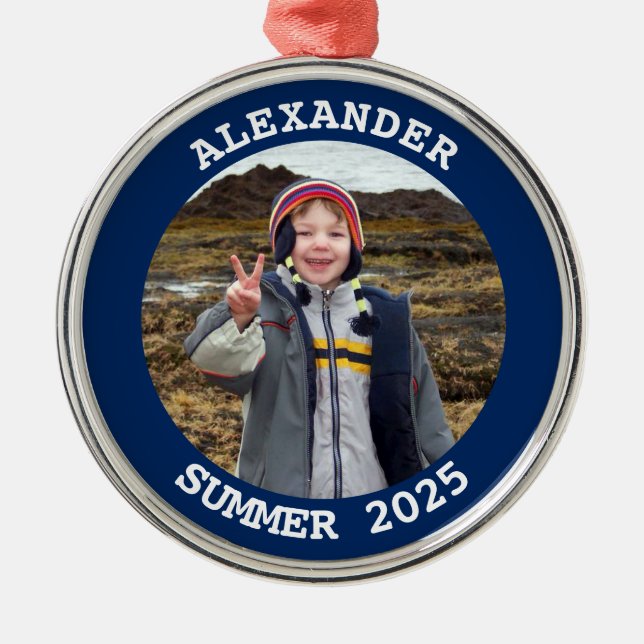 Ornement En Métal Photo de famille ronde personnalisée de la Marine (Devant)