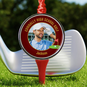 Ornement En Métal Photo de golfeur Maroon Gold Équipe de golf de lyc