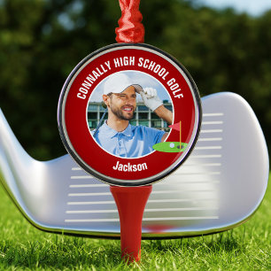 Ornement En Métal Photo de golfeur rouge Équipe de golf de lycée Noë