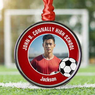 Ornement En Métal Photo de joueur de football rouge Noël lycée