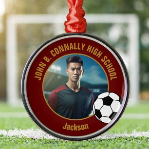 Ornement En Métal Photo de joueur de soccer Maroon Gold pour Noël