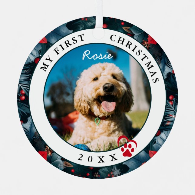 Ornement En Métal Photo de mon premier chien de Noël (Recto)