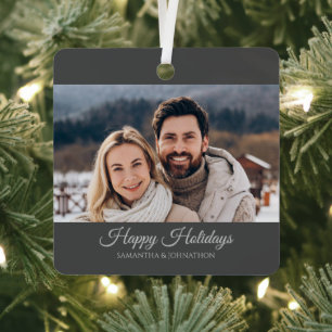 Ornement En Métal Photo de Noël Elegant Gris Argent Joyeuses Fêtes