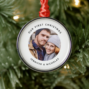 Ornement En Métal Photo de notre premier Noël de couple